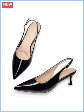 Kitten Heel Slingback Pointed Toe Pumps 2 Inch Low Heels